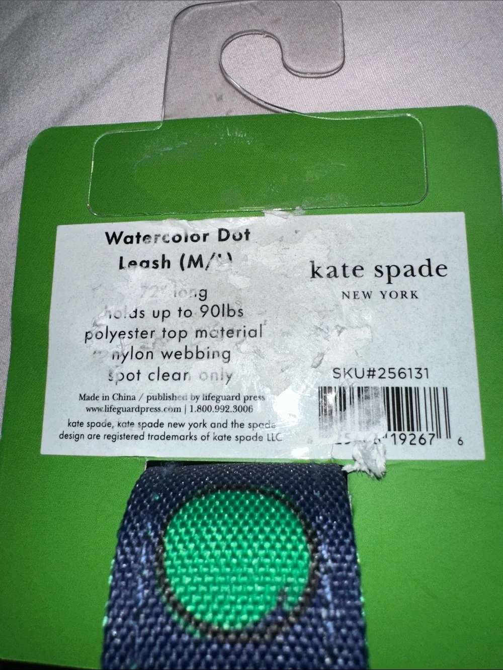 NWT kate spade Navy Polka Dot Dog Leash with Gold Hardware size med up to 90 p